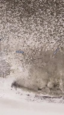 Tanzanya 'nın Zanzibar kıyısındaki okyanusta alçak gelgitin dikey videosu