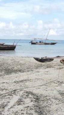 Tanzanya 'nın Zanzibar kıyısındaki okyanusta alçak gelgitin dikey videosu