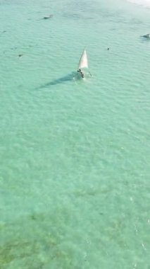 Tanzanya 'nın Zanzibar kıyısındaki okyanusta dikey video tekneleri