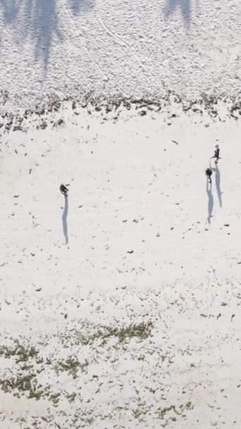 Вертикальное видео люди играют в футбол на пляже в Занзибаре, Танзания — стоковое видео