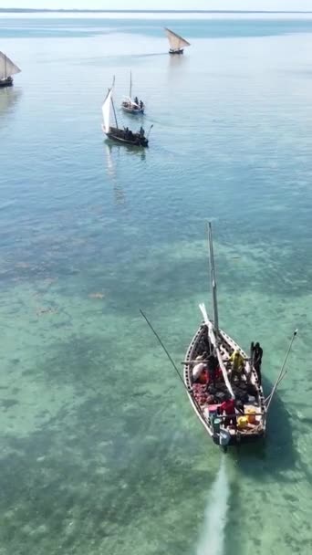 Verticale videoboten in de oceaan bij de kust van Zanzibar, Tanzania — Stockvideo