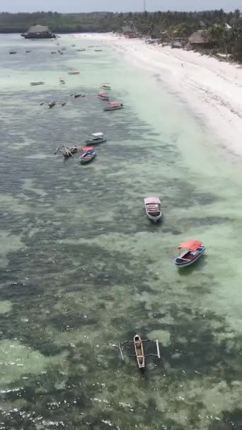 Bateaux vidéo verticaux dans l'océan près de la côte de Zanzibar, Tanzanie — Video