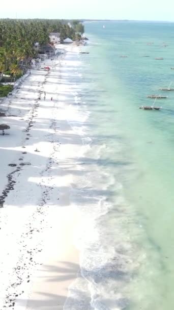 Verticale videoboten in de oceaan bij de kust van Zanzibar, Tanzania — Stockvideo