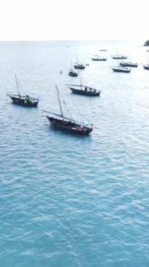 Tanzanya 'nın Zanzibar kıyısındaki okyanusta dikey video tekneleri
