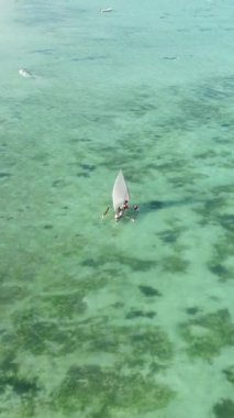 Tanzanya 'nın Zanzibar kıyısındaki okyanusta dikey video tekneleri