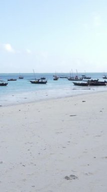 Tanzanya 'nın Zanzibar kıyısındaki okyanusta dikey video tekneleri
