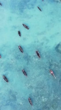 Tanzanya 'nın Zanzibar kıyısındaki okyanusta dikey video tekneleri