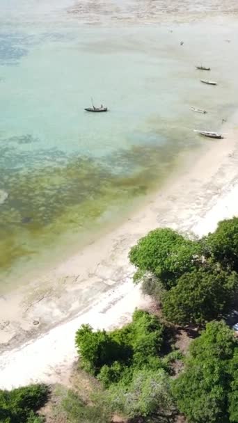 Vertikální video čluny v oceánu u pobřeží Zanzibaru, Tanzanie — Stock video