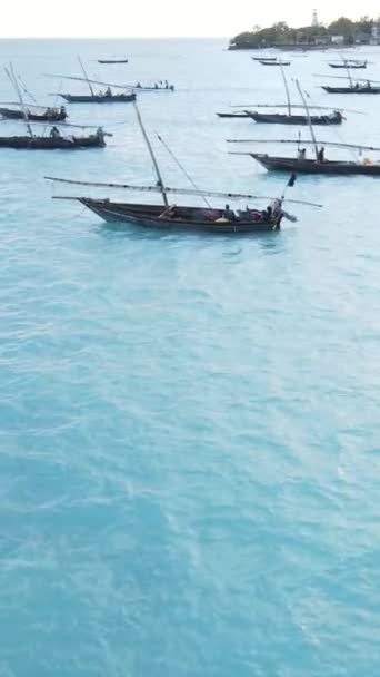 Verticale videoboten in de oceaan bij de kust van Zanzibar, Tanzania — Stockvideo