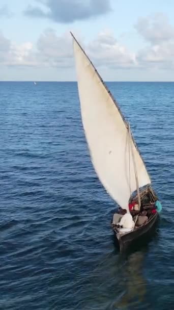 Video barcos verticales en el océano cerca de la costa de Zanzíbar, Tanzania — Vídeo de stock