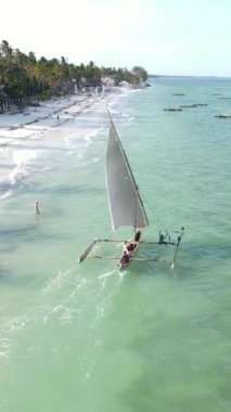 Tanzanya 'nın Zanzibar kıyısındaki okyanusta dikey video tekneleri