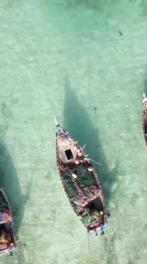 Tanzanya 'nın Zanzibar kıyısındaki okyanusta dikey video tekneleri