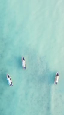 Tanzanya 'nın Zanzibar kıyısındaki okyanusta dikey video tekneleri