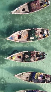 Tanzanya 'nın Zanzibar kıyısındaki okyanusta dikey video tekneleri