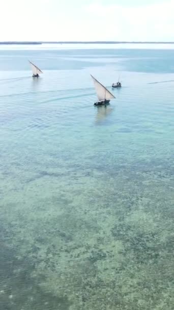 Vertical video boats in the ocean near the coast of Zanzibar, Tanzania — Stock Video