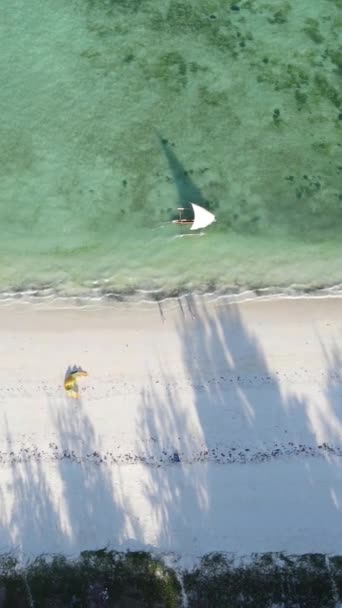 Video barche verticali nell'oceano vicino alla costa di Zanzibar, Tanzania — Video Stock