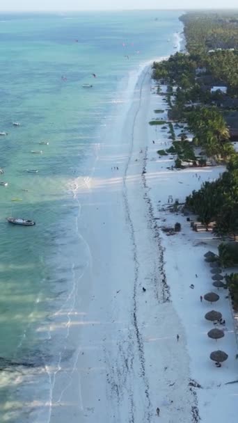 Verticale videoboten in de oceaan bij de kust van Zanzibar, Tanzania — Stockvideo