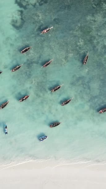 Vertikala videobåtar i havet nära kusten i Zanzibar, Tanzania — Stockvideo