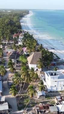 Zanzibar, Tanzanya - sahile yakın evlerin havadan görünüşü, dikey video