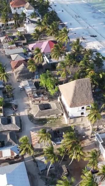 Zanzibár, Tanzánia - tengerparti házak légi kilátása, függőleges videó — Stock videók