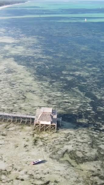 Vertical video house on stilts in the ocean on the coast of Zanzibar, Tanzania — Stock video