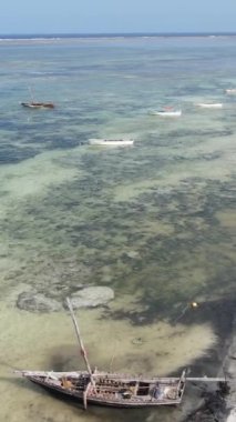 Tanzanya 'nın Zanzibar kıyısındaki okyanusta alçak gelgitin dikey videosu