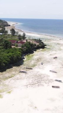 Tanzanya 'nın Zanzibar kıyısındaki okyanusta alçak gelgitin dikey videosu