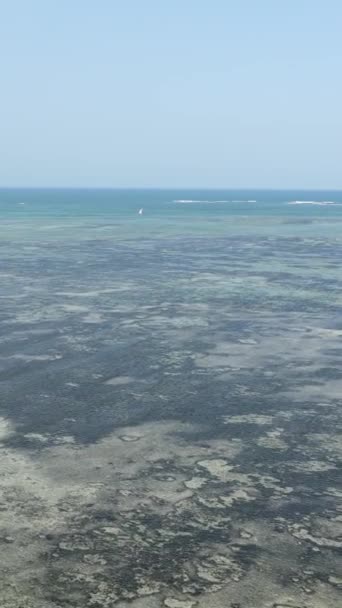 Vídeo vertical de la marea baja en el océano cerca de la costa de Zanzíbar, Tanzania — Vídeo de stock