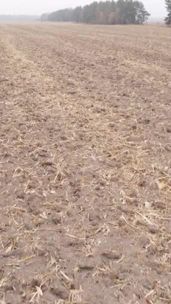 Vídeo vertical campo arado vacío en otoño, vista aérea — Vídeo de stock