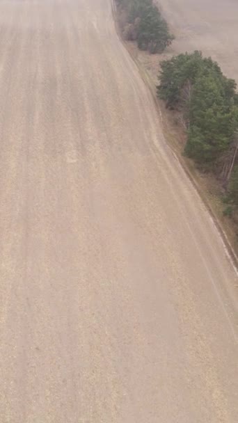 Vídeo vertical campo arado vacío en otoño, vista aérea — Vídeos de Stock