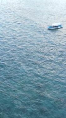 Tekne, okyanustaki tekneler Zanzibar, Tanzanya kıyısı, yavaş çekim, dikey video