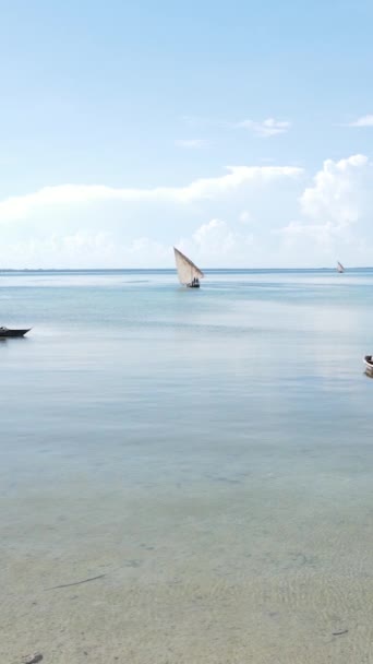 Tekne, okyanustaki tekneler Zanzibar, Tanzanya kıyısı, yavaş çekim, dikey video — Stok video