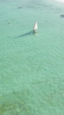 Tekne, okyanustaki tekneler Zanzibar, Tanzanya kıyısı, yavaş çekim, dikey video