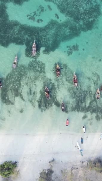 Boot, boten in de oceaan bij de kust van Zanzibar, Tanzania, slow motion, verticale video — Stockvideo