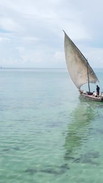 Boat, boats in the ocean near the coast of Zanzibar, Tanzania, slow motion, vertical video — Stock Video