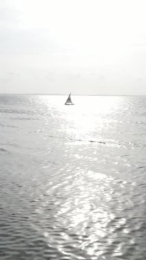 Tekne, okyanustaki tekneler Zanzibar, Tanzanya kıyısı, yavaş çekim, dikey video