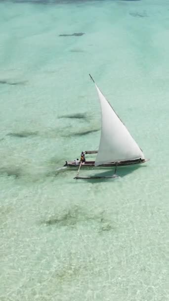 Barco, barcos en el océano cerca de la costa de Zanzíbar, Tanzania, cámara lenta, video vertical — Vídeo de stock