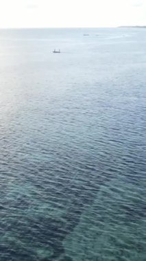 Tekne, okyanustaki tekneler Zanzibar, Tanzanya kıyısı, yavaş çekim, dikey video