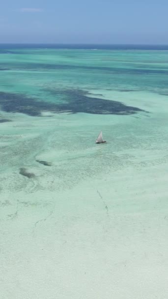 Barca, barche nell'oceano vicino alla costa di Zanzibar, Tanzania, rallentatore, video verticale — Video Stock