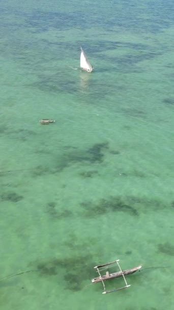 Barcos, barcos no oceano perto da costa de Zanzibar, Tanzânia, câmera lenta, vídeo vertical — Vídeo de Stock