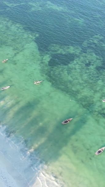 Tekne, okyanustaki tekneler Zanzibar, Tanzanya kıyısı, yavaş çekim, dikey video — Stok video