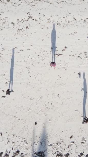 Tanzania - vertikal video människor spelar fotboll på stranden i Zanzibar, slow motion — Stockvideo