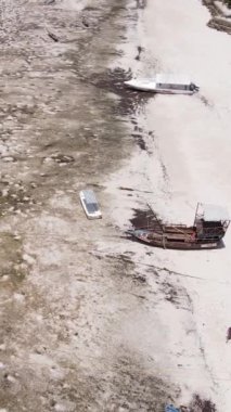Tanzanya - Zanzibar kıyıları yakınlarındaki okyanusta alçak gelgitin dikey videosu, yavaş çekim