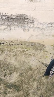 Tanzanya - Zanzibar kıyıları yakınlarındaki okyanusta alçak gelgitin dikey videosu, yavaş çekim