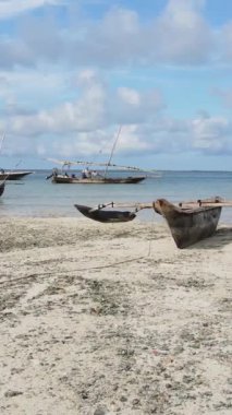 Tanzanya - Zanzibar kıyıları yakınlarındaki okyanusta alçak gelgitin dikey videosu, yavaş çekim