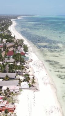 Tanzanya - Zanzibar kıyıları yakınlarındaki okyanusta alçak gelgitin dikey videosu, yavaş çekim
