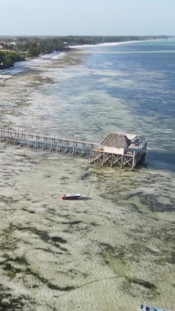 Tanzanie - maison vidéo verticale sur pilotis dans l'océan sur la côte de Zanzibar, ralenti — Video
