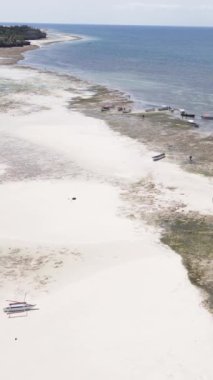 Tanzanya - Zanzibar kıyıları yakınlarındaki okyanusta alçak gelgitin dikey videosu, yavaş çekim