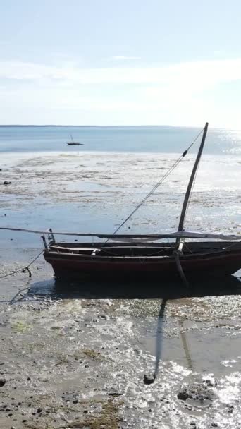 Tanzania - video vertical de la marea baja en el océano cerca de la costa de Zanzíbar, cámara lenta — Vídeo de stock