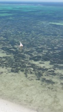 Zanzibar, Tanzanya kıyısı yakınlarındaki okyanusta dikey video tekneleri.
